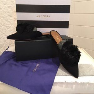 Aquazzura Powder Puff Flats NEW black suede